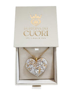 Collana materica personalizzata con pendente a cuore modellato a mano e illuminato da cristalli Swarovski. Il regalo romantico per eccellenza con dedica incisa, perfetto per San Valentino o per celebrare un amore unico